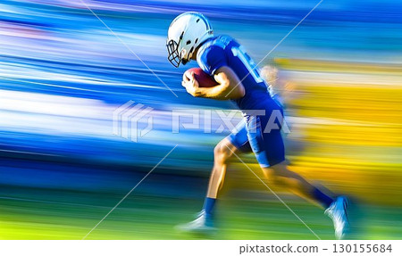 American football player sprinting with dynamic motion blur visual effect 130155684