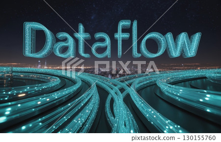 Digital dataflow concept with illuminated network lines over a modern cityscape Digital dataflow concept with illuminated network lines over a modern cityscape 130155760
