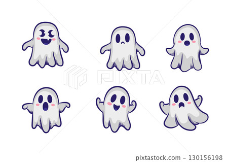 Playful and cute Halloween ghost illustration perfect for Halloween designs 130156198