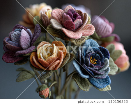 Elegant Textile Roses in Blue and Red Fine Art  130156233