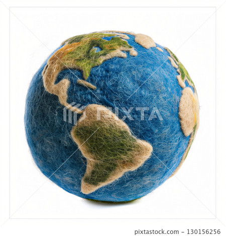 Handcrafted Felt Globe Depicting Earth's Continents and Oceans with Natural Fibers 130156256