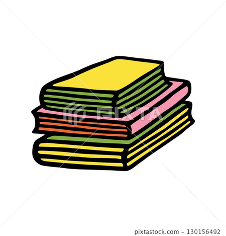Doodle pile of books icon hand drawn with black line, freehand style and colored 130156492