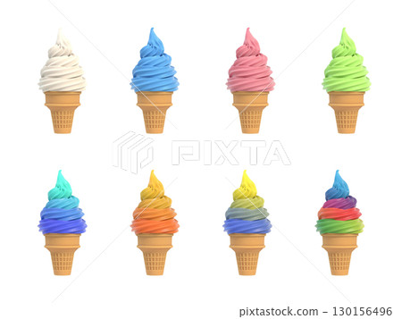 Set of soft ice icecream in waffle cones 130156496