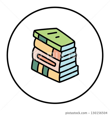 Doodle pile of books icon hand drawn with thin line, minimalistic style colored 130156504