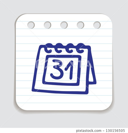 Doodle calendar schedule icon hand drawn with blue pen on a notepaper Doodle calendar schedule icon hand drawn with blue pen on a notepaper 130156505