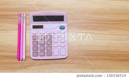 Preparing a layout for school, office supplies, bright colors and a wooden table 130156514