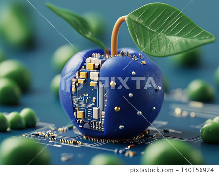 Futuristic Concept of a Technological Fruit With Embedded Electronics and Nature 130156924