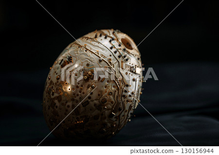 Close-Up Of A Cracked Egg Revealing Embedded Technology and Circuitry 130156944