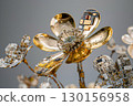 Metallic Flower Sculpture Representing Futuristic Technology and Innovation 130156958