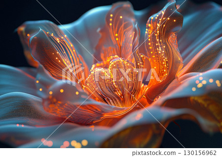 Digital Abstract Artificial Flower with Glowing Lights and Futuristic Design 130156962