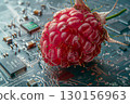 Juicy Raspberry Imagined as Technology on a Detailed Circuit Board 130156963