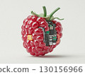 Red Raspberry With Embedded Circuit Board Representing Technology and Nature Fusion 130156966