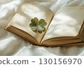 Vintage Open Book with Clover on Cotton 130156970