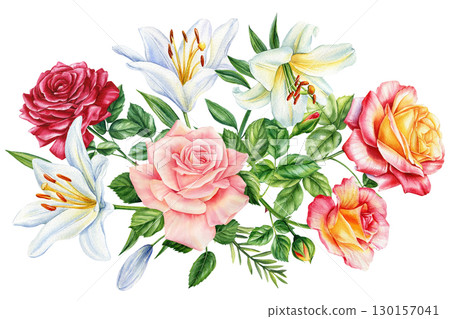 Watercolor Flower and leaf, floral illustrations for wedding invitation, birthday, card, design, print and fabric.  130157041