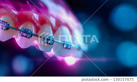 Orthodontic dental model with braces showcasing teeth alignment treatment 130157075