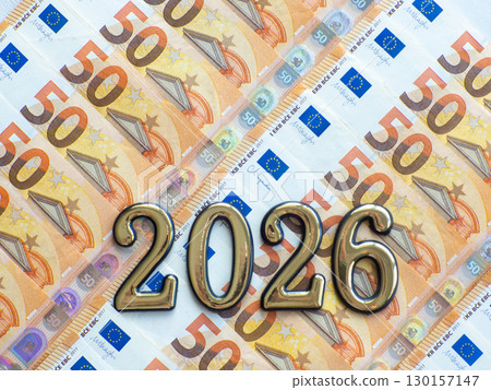Background of the fifty euros banknotes and 2026 130157147