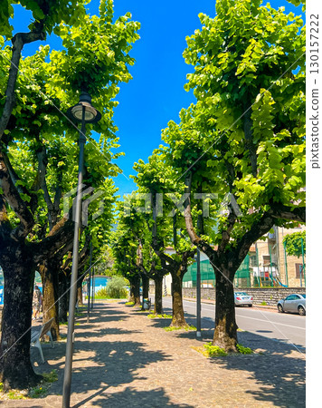 A walk on the lakefront of Sale Marasino on Lake Iseo, Brescia, Italy 130157222