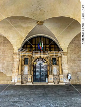 Stunning view of palazzo or palace Loggia, a historic landmark in Brescia, Italy 130157393