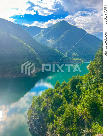 Valvestino lake from Recchi bridge on summer day, Italy 130157397