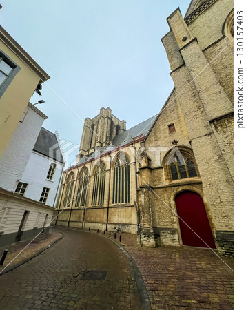 Stunning facade of saint michaels church in historical ghent, belgium Stunning facade of saint michaels church in historical ghent, belgium 130157403