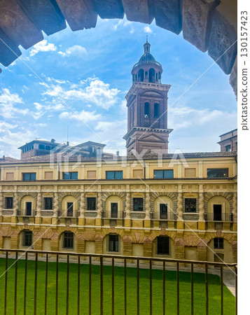 View of the internal courtyard of Palazzo Ducale in Mantova, Italy 130157423