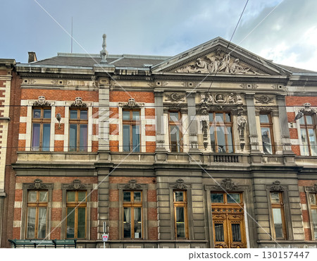 Stunning architectural details of the royal conservatory of brussels facade 130157447