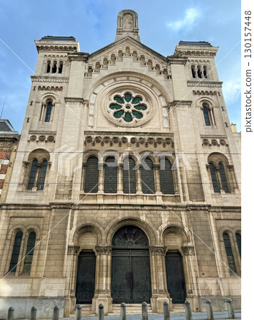 Stunning exterior view of the grand synagogue in brussels, belgium Stunning exterior view of the grand synagogue in brussels, belgium 130157448