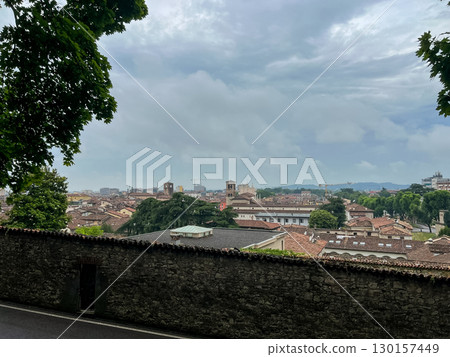 Panorama of centre of Brescia city with churches, towers and buildings, Italy 130157449