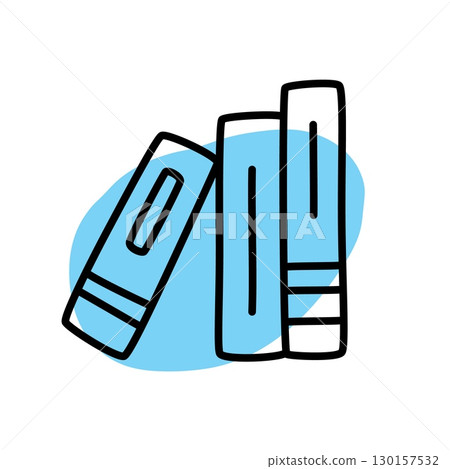 Doodle books shelf icon hand drawn with thin line and colorful blob Doodle books shelf icon hand drawn with thin line and colorful blob 130157532