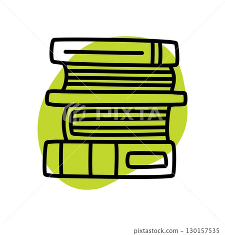 Doodle pile of books icon hand drawn with thin line and colorful blob Doodle pile of books icon hand drawn with thin line and colorful blob 130157535