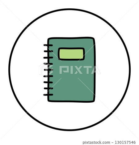 Doodle book or notebook icon hand drawn with thin line and colored 130157546