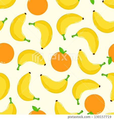 A cheerful pattern of bananas and oranges creates a fun and vibrant design. A cheerful pattern of bananas and oranges creates a fun and vibrant design. 130157719