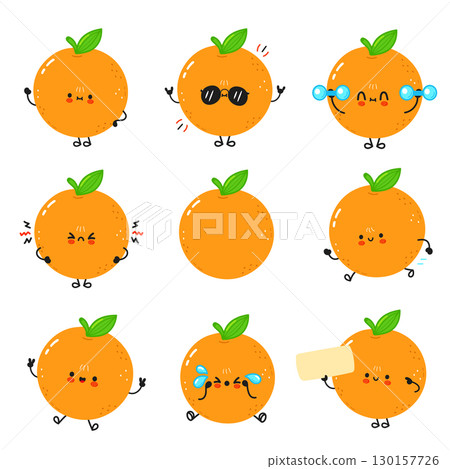 A cute collection of cartoon oranges displaying... - Stock Illustration ...