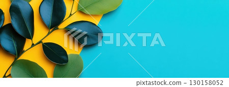 Vibrant foliage against a colorful background showcases nature's beauty in a minimalist style 130158052