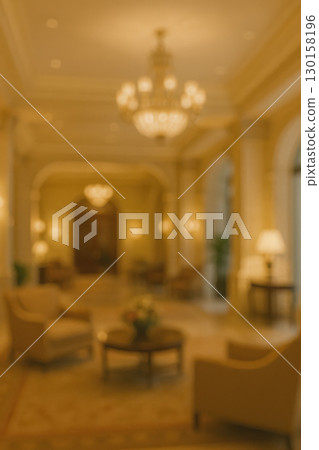 Soft blur of luxury hotel lobby with warm lighting elegant decor and welcoming atmosphere hospitality concept 130158196