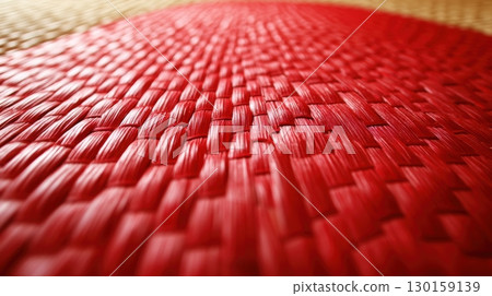 Close-up view of vibrant red woven texture highlighting craftsmanship and detail in a traditional setting Close-up view of vibrant red woven texture highlighting craftsmanship and detail in a traditional setting 130159139