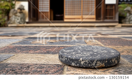 Granite stone on a traditional walkway in a serene Japanese garden at midday 130159154