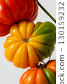 Yellow and green heirloom tomato close-up on white background. Perfect for healthy food, nutrition, or vegan lifestyle concepts. 130159232