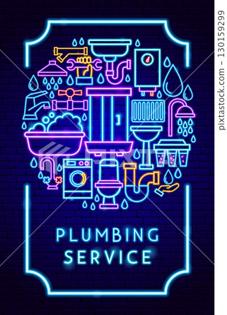Plumbing Service Neon Poster 130159299