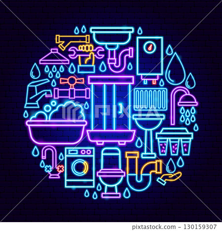 Plumber Neon Icons Circle Concept 130159307