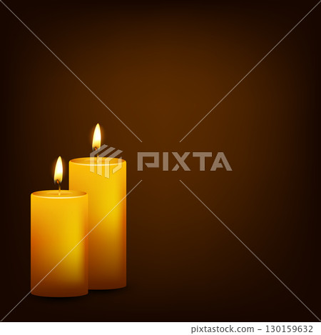 Two Burning Candles Vector Illustration. Realistic Wax Candlelight with Flame. Decorative Candle Icons. Isolated Cozy Candle Set for Spa, Relaxation, Memorial, Holiday, Romantic and Spiritual Design 130159632