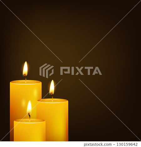 Three Burning Candles Vector Illustration. Realistic Wax Candlelight Set with Flames. Decorative Cozy Candle Icons. Isolated Candle Group for Spa, Relaxation, Holiday, Memorial, Romantic Design Three Burning Candles Vector Illustration. Realistic Wax Candlelight Set with Flames. Decorative Cozy Candle Icons. Isolated Candle Group for Spa, Relaxation, Holiday, Memorial, Romantic Design 130159642