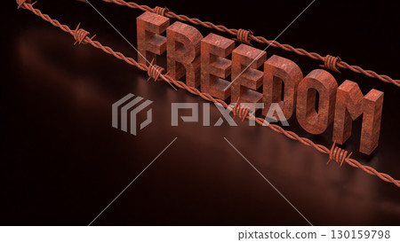 The Freedom and barbed wire rusty on Black background 3d Rendering. 130159798
