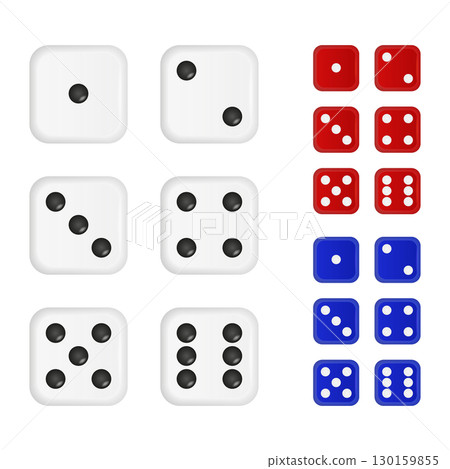 Vector 3d Dice Set. Realistic Dice Collection. Casino Dice and Board Game Dice. Rolling Dice for Gambling, Poker and Tabletop Games Illustration 130159855