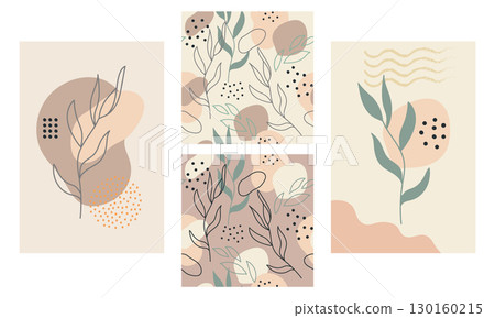 Set of Boho Abstract Posters and Seamless Pattern vector 130160215