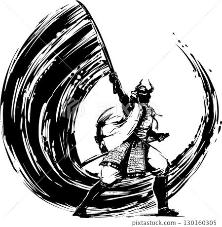 Ink painting illustration of a samurai swinging his sword Ink painting illustration of a samurai swinging his sword 130160305