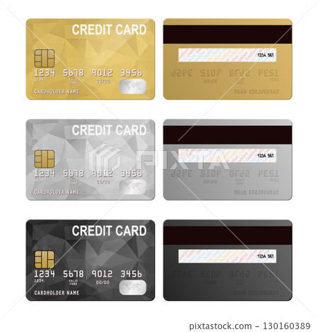 Vector Credit Card Set. Realistic Credit Card Collection, Plastic Credit Card Mockup in Gold, Silver and Black, Isolated Payment Cards for Banking, Finance and Online Shopping Illustration Vector Credit Card Set. Realistic Credit Card Collection, Plastic Credit Card Mockup in Gold, Silver and Black, Isolated Payment Cards for Banking, Finance and Online Shopping Illustration 130160389