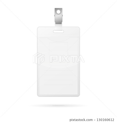 Blank Vertical ID Badge With Clip Holder. Office Staff Pass, Security Access Card, Event Name Tag, Visitor Pass, Conference Credential, Work Identity Card, Vector Illustration Blank Vertical ID Badge With Clip Holder. Office Staff Pass, Security Access Card, Event Name Tag, Visitor Pass, Conference Credential, Work Identity Card, Vector Illustration 130160612