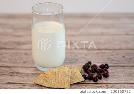 Healthy Snack with Milk, Crackers, and Berries 130160722