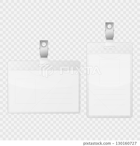 Vector Blank ID Badges With Clip Holders Set. Vertical and Horizontal Layouts, Staff Pass, Visitor Tag, Conference Event Access Card, Security Identity Card, Office Name Tag 130160727